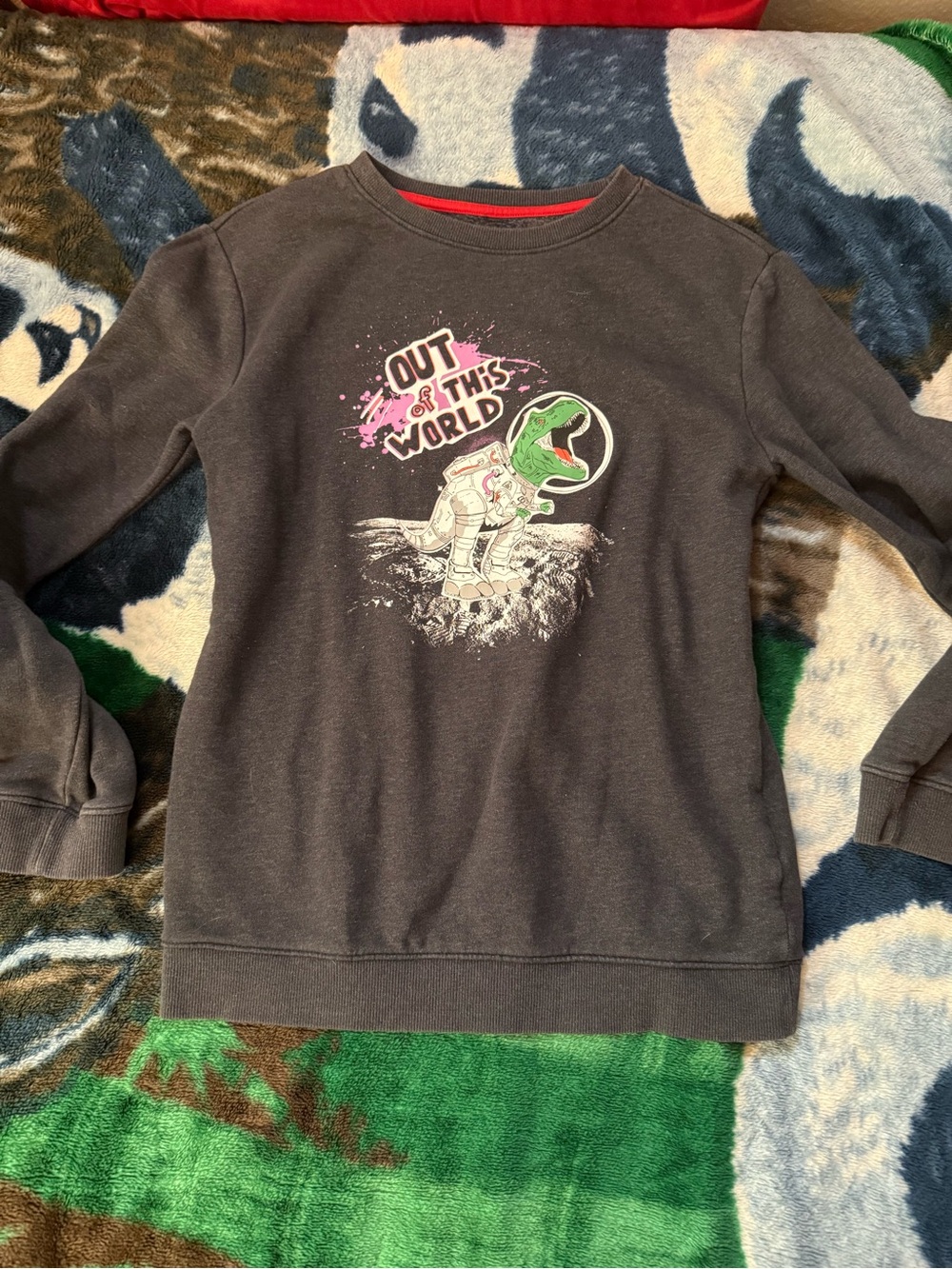 Cat & Jack Black Crewneck Sweatshirt with Green Dinosaur Astronaut Graphic